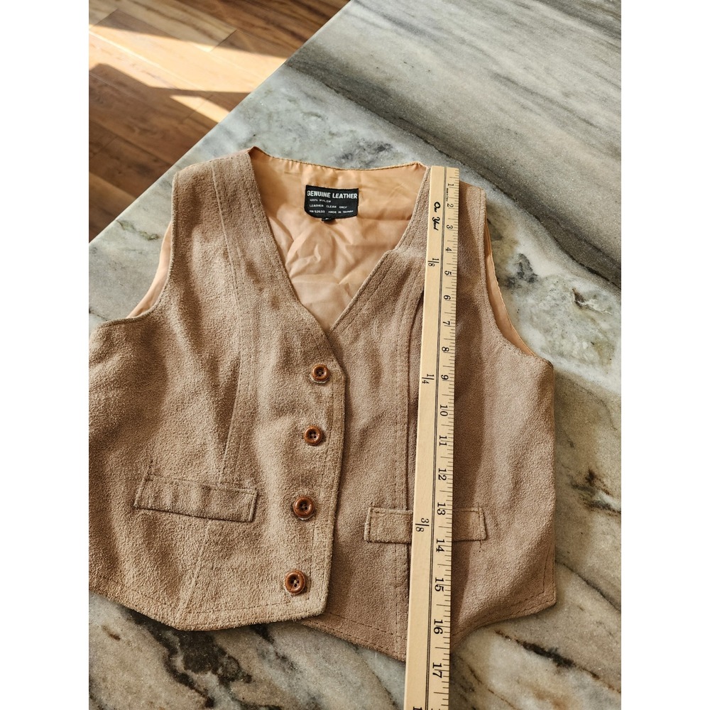 Vintage Genuine Leather Suede Vest Tan Beige Western Boho V-Neck Small - Picture 6 of 7